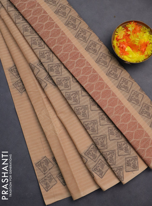 Nithyam cotton saree sandal with thread & zari woven buttas in borderless style