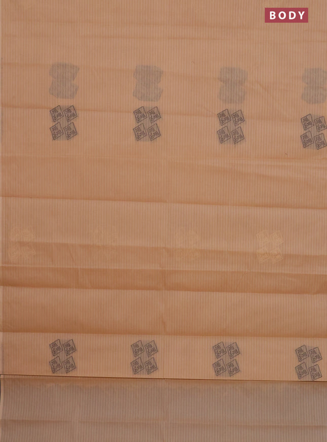 Nithyam cotton saree sandal with thread & zari woven buttas in borderless style