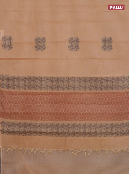 Nithyam cotton saree sandal with thread & zari woven buttas in borderless style