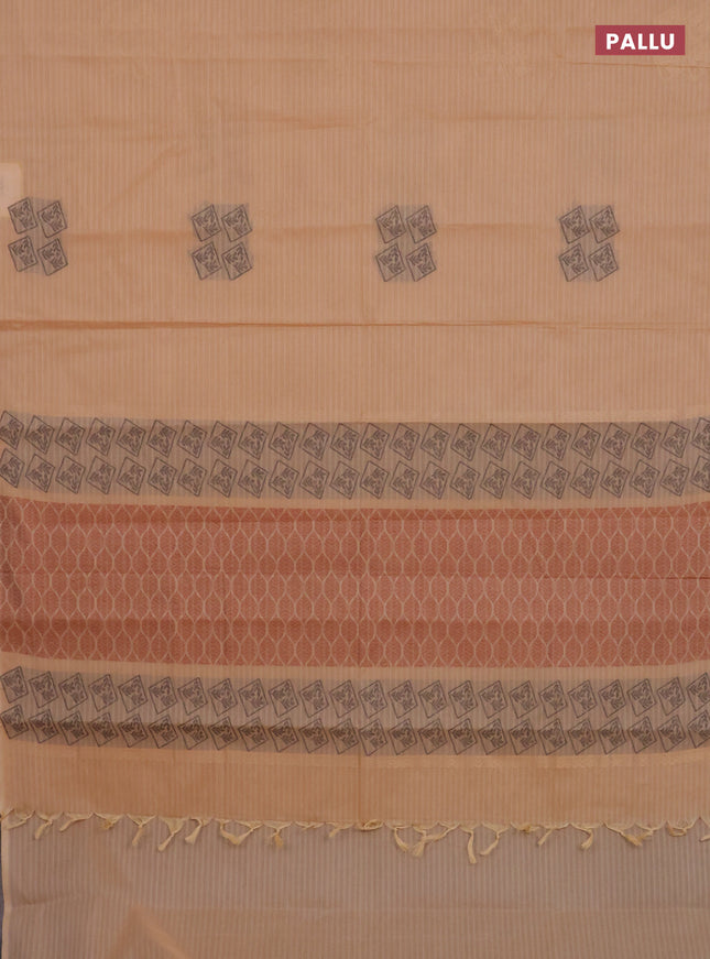 Nithyam cotton saree sandal with thread & zari woven buttas in borderless style