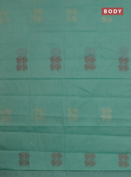 Nithyam cotton saree teal green with thread & zari woven buttas in borderless style