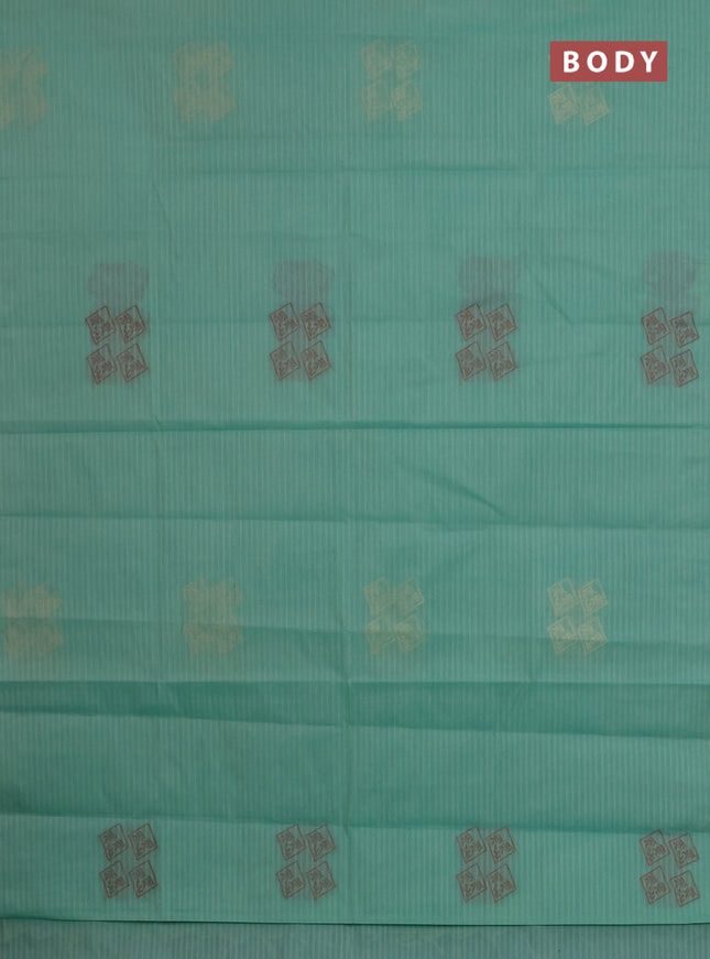 Nithyam cotton saree teal green with thread & zari woven buttas in borderless style