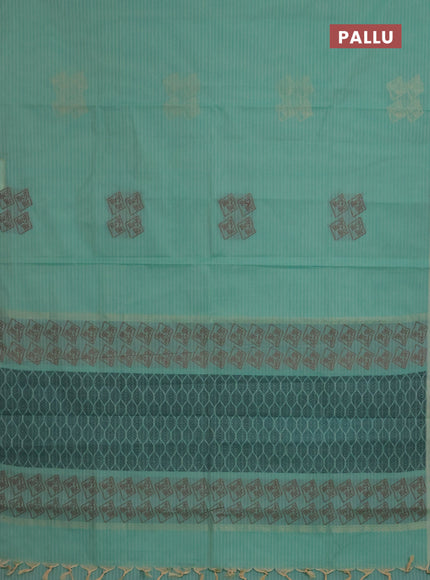 Nithyam cotton saree teal green with thread & zari woven buttas in borderless style