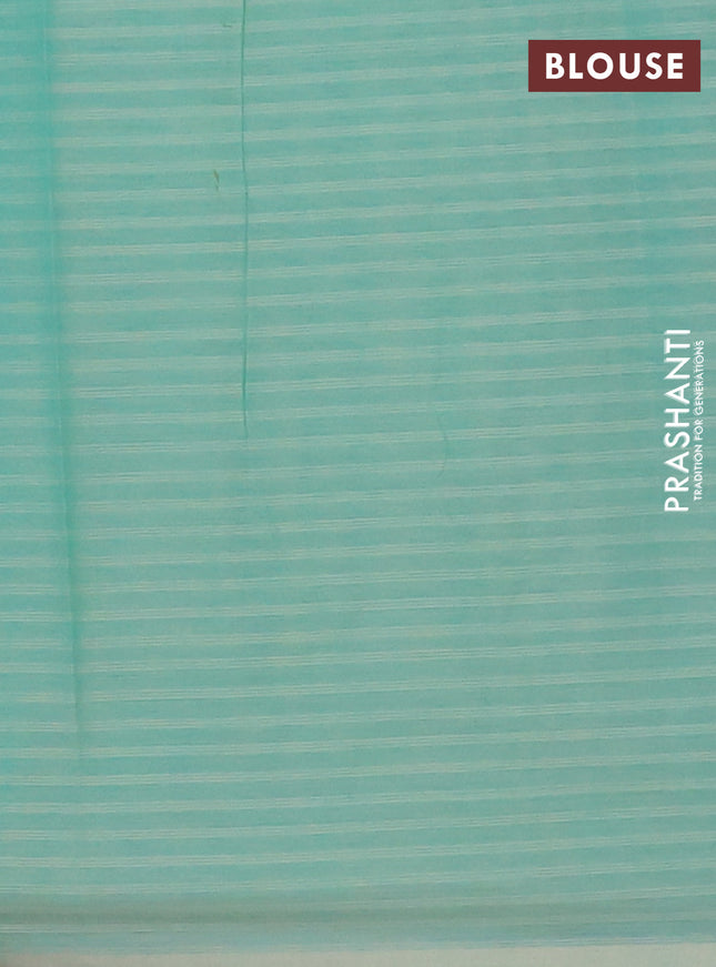Nithyam cotton saree teal green with thread & zari woven buttas in borderless style
