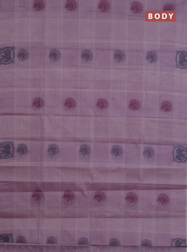 Nithyam cotton saree pastel purple with allover checks & thread woven buttas in borderless style