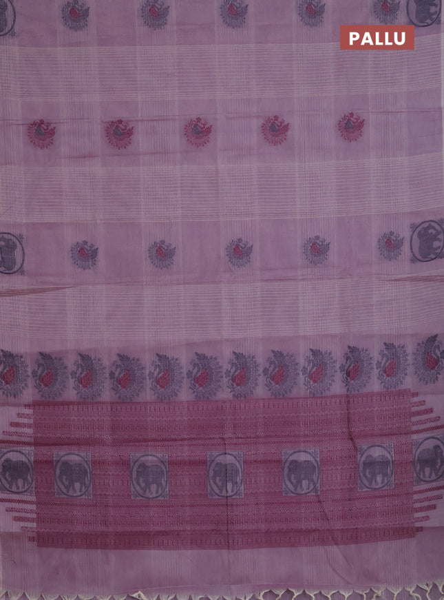 Nithyam cotton saree pastel purple with allover checks & thread woven buttas in borderless style