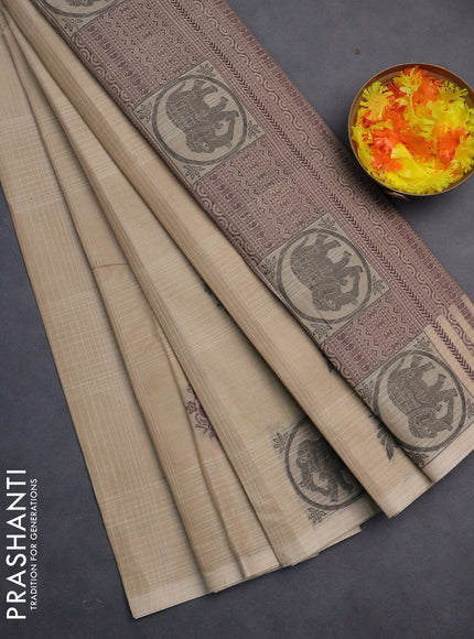 Nithyam cotton saree beige with allover checks & thread woven buttas in borderless style