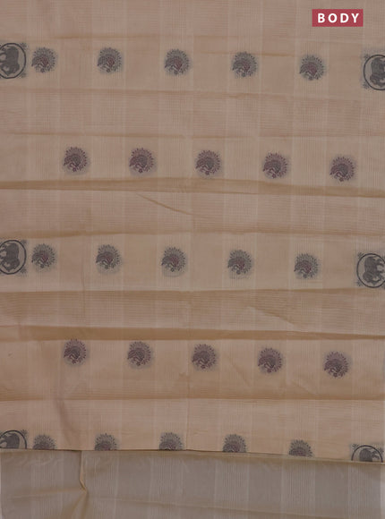 Nithyam cotton saree beige with allover checks & thread woven buttas in borderless style