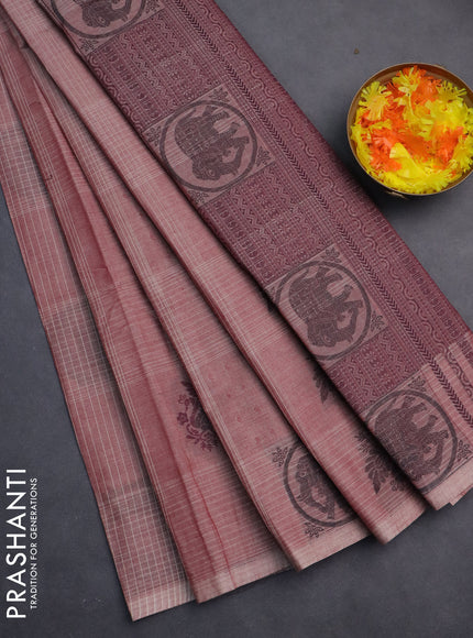 Nithyam cotton saree pastel maroon with allover checks & thread woven buttas in borderless style