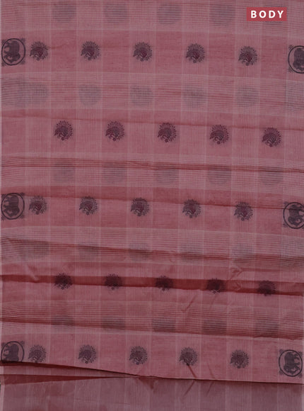 Nithyam cotton saree pastel maroon with allover checks & thread woven buttas in borderless style