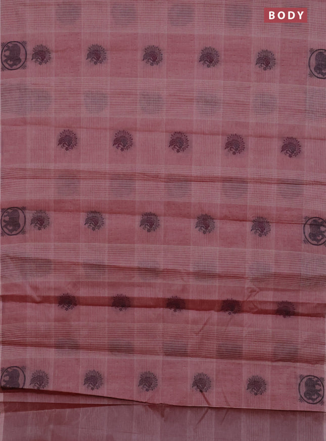 Nithyam cotton saree pastel maroon with allover checks & thread woven buttas in borderless style