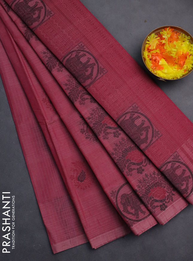 Nithyam cotton saree magenta pink with allover checks & thread woven buttas in borderless style