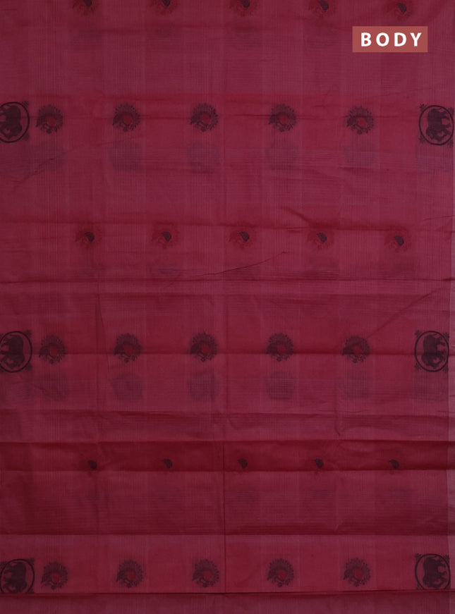 Nithyam cotton saree magenta pink with allover checks & thread woven buttas in borderless style