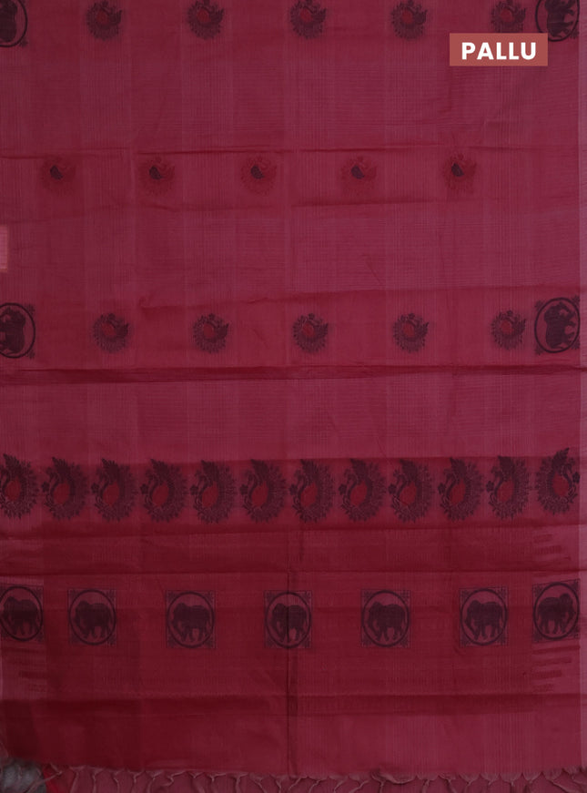 Nithyam cotton saree magenta pink with allover checks & thread woven buttas in borderless style