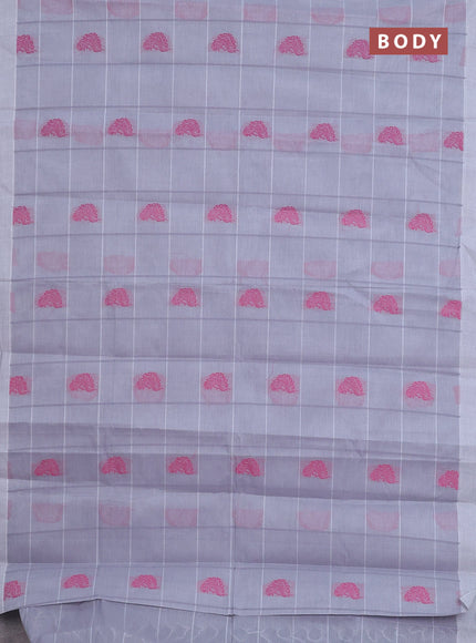 Nithyam cotton saree grey with allover checks & thread buttas in borderless style