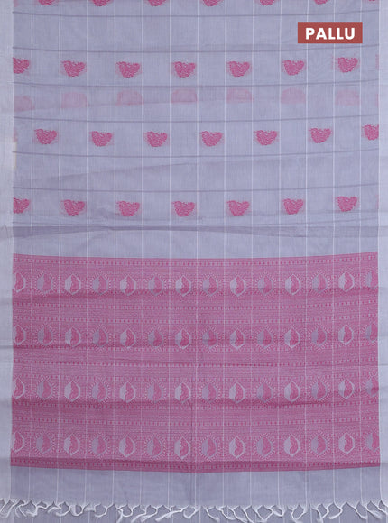 Nithyam cotton saree grey with allover checks & thread buttas in borderless style