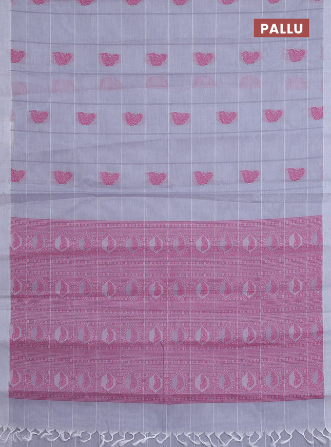 Nithyam cotton saree grey with allover checks & thread buttas in borderless style