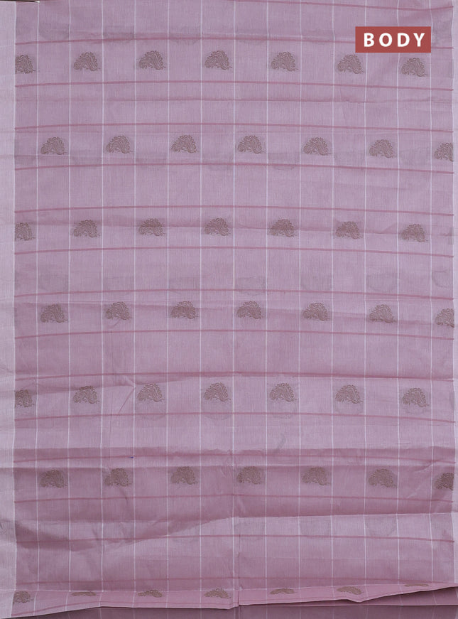 Nithyam cotton saree pastel brown with allover checks & thread buttas in borderless style