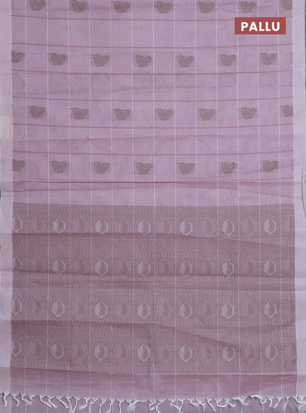 Nithyam cotton saree pastel brown with allover checks & thread buttas in borderless style