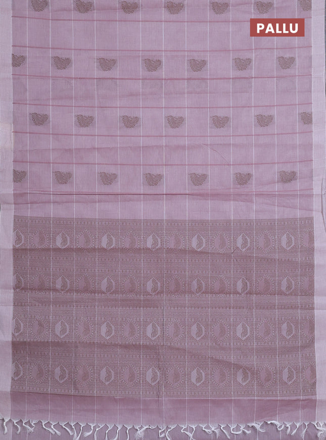 Nithyam cotton saree pastel brown with allover checks & thread buttas in borderless style