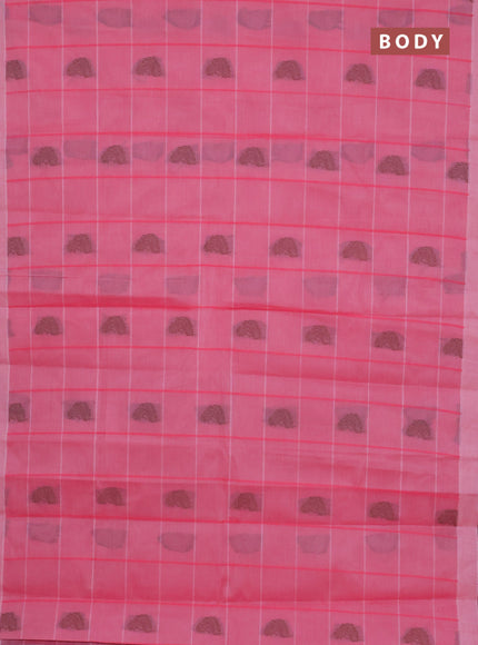 Nithyam cotton saree peach pink with allover checks & thread buttas in borderless style