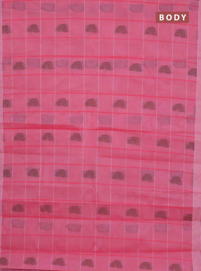 Nithyam cotton saree peach pink with allover checks & thread buttas in borderless style