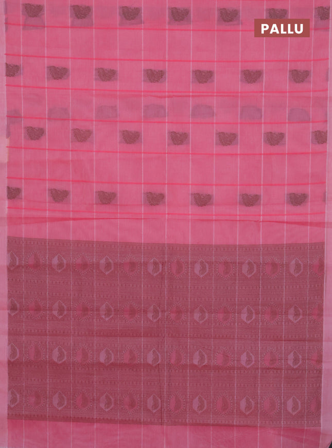 Nithyam cotton saree peach pink with allover checks & thread buttas in borderless style