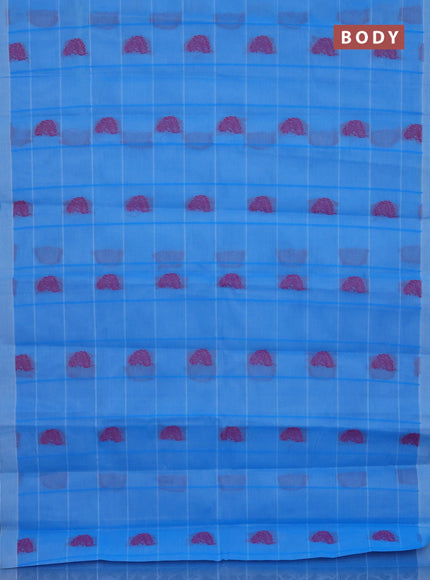 Nithyam cotton saree blue with allover checks & thread buttas in borderless style