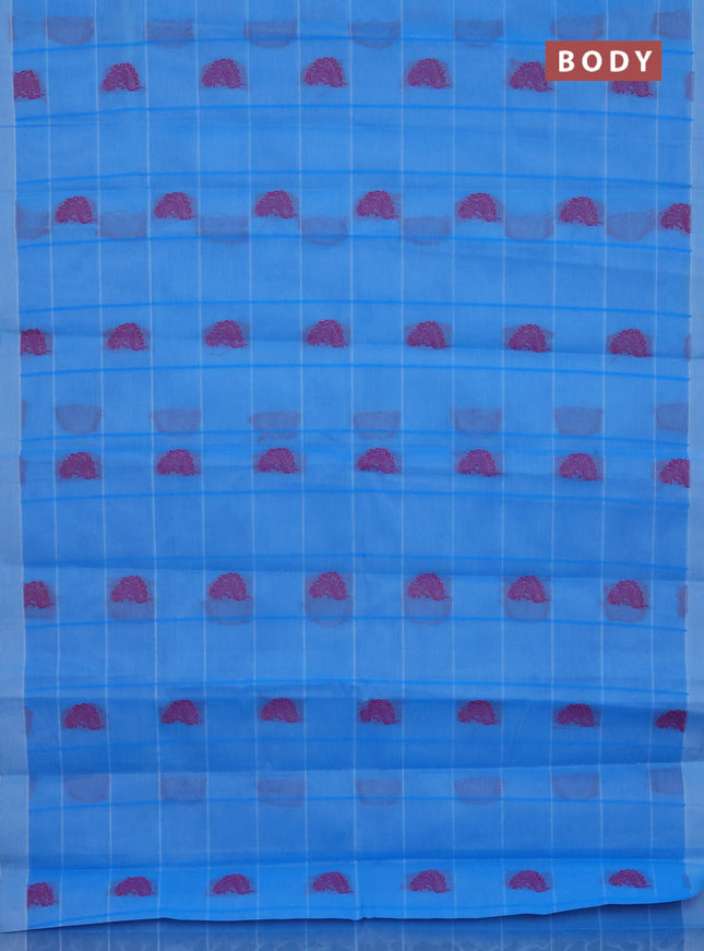 Nithyam cotton saree blue with allover checks & thread buttas in borderless style