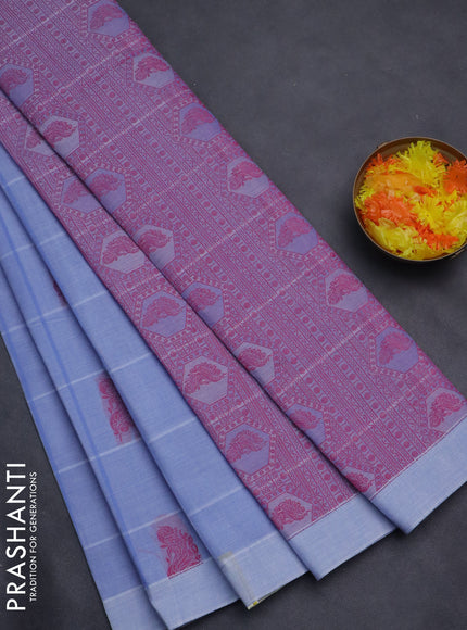 Nithyam cotton saree lavender with allover checks & thread buttas in borderless style