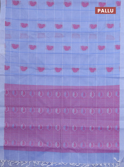 Nithyam cotton saree lavender with allover checks & thread buttas in borderless style