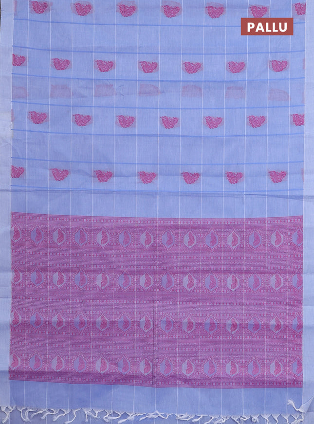 Nithyam cotton saree lavender with allover checks & thread buttas in borderless style