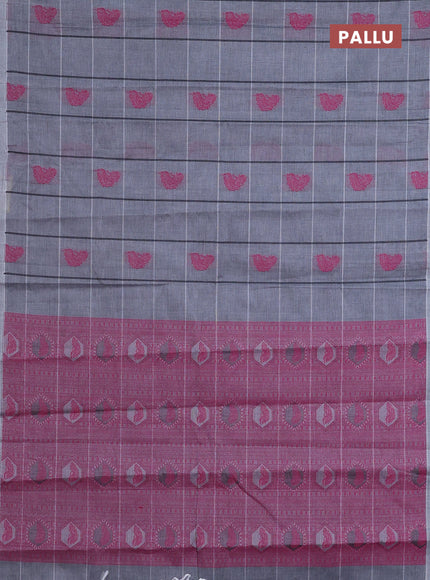 Nithyam cotton saree grey with allover checks & thread buttas in borderless style