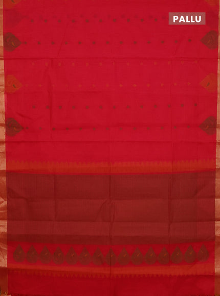 Nithyam cotton saree pink and dual shade of yellow with allover checks & thread buttas and zari woven border