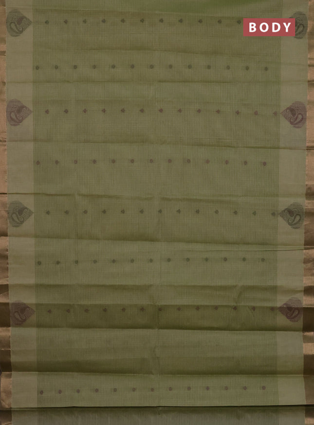 Nithyam cotton saree pastel green with allover checks & thread buttas and zari woven border