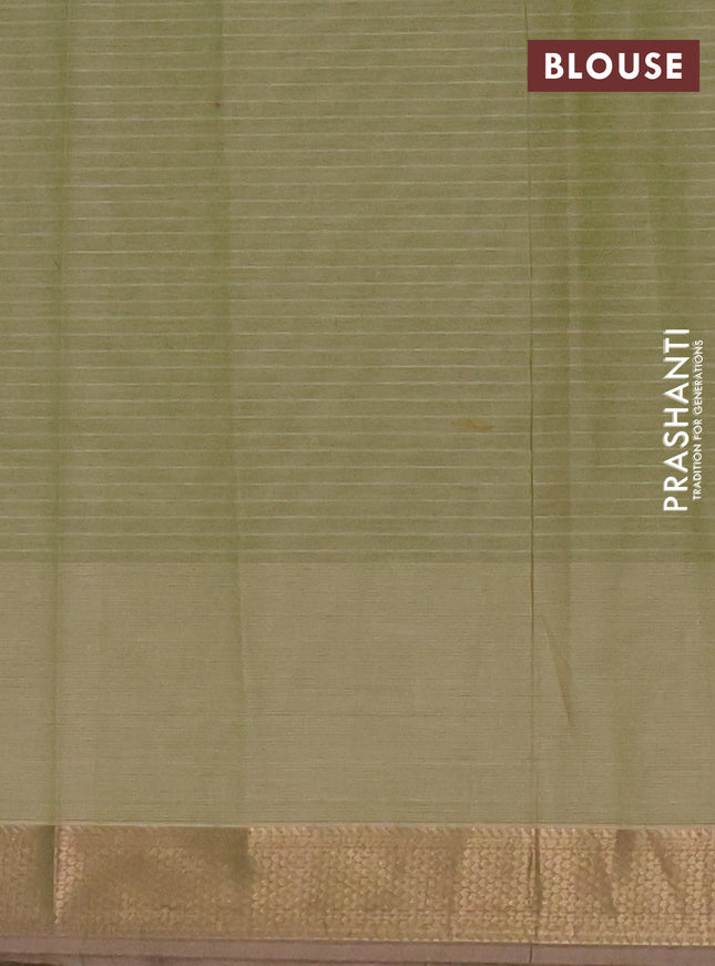Nithyam cotton saree pastel green with allover checks & thread buttas and zari woven border