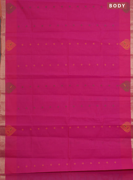 Nithyam cotton saree pink and rust shade with allover checks & thread buttas and zari woven border