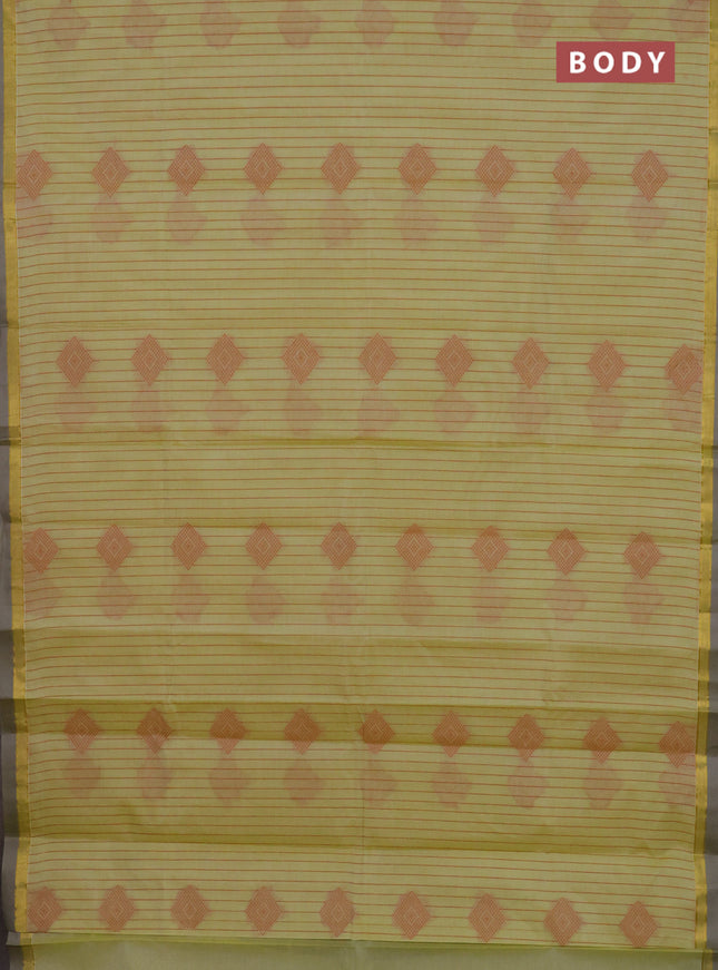 Nithyam cotton saree pista green and grey with allover thread weaves and zari woven simple border