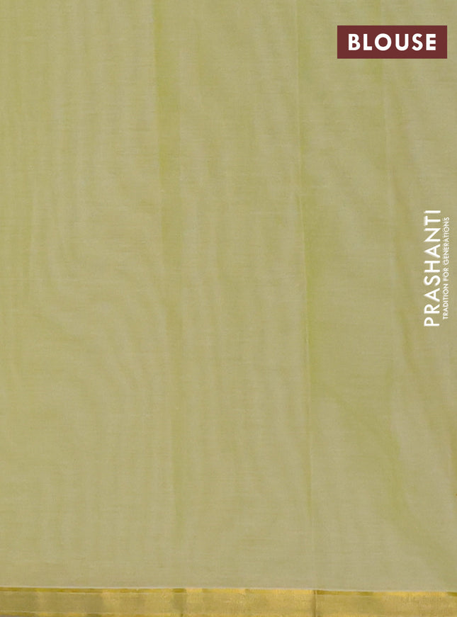 Nithyam cotton saree pista green and grey with allover thread weaves and zari woven simple border