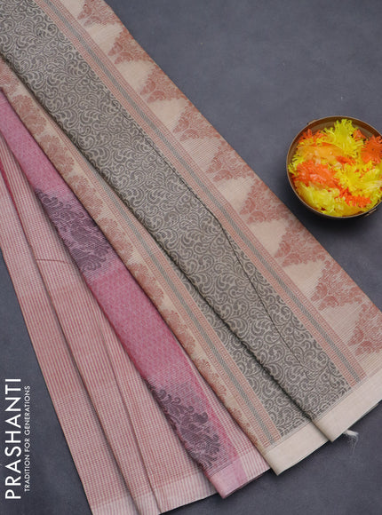 Nithyam cotton saree pink shade and beige with self emboss & thread woven buttas and simple border