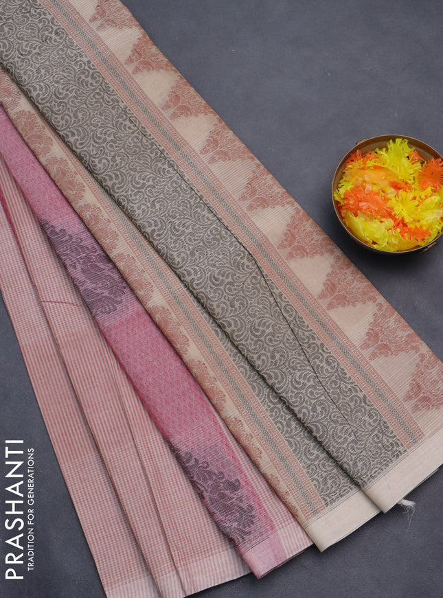 Nithyam cotton saree pink shade and beige with self emboss & thread woven buttas and simple border