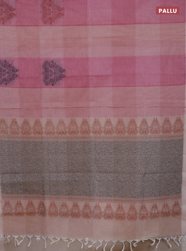 Nithyam cotton saree pink shade and beige with self emboss & thread woven buttas and simple border