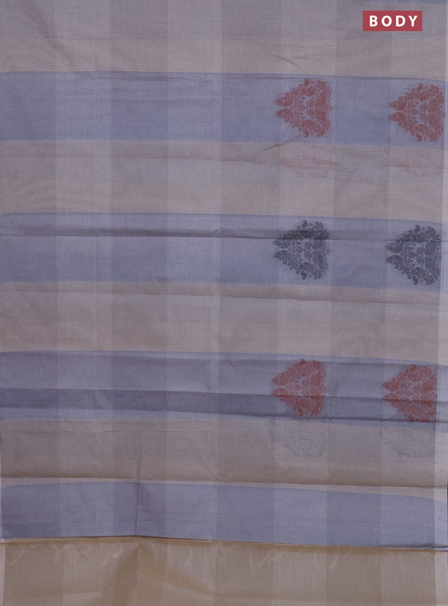 Nithyam cotton saree grey and beige with self emboss & thread woven buttas and simple border