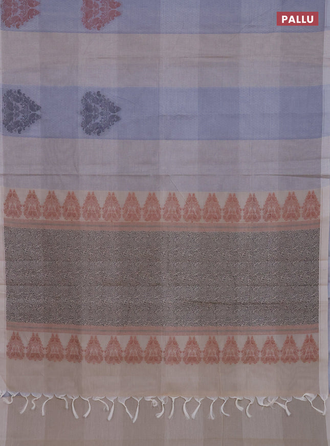Nithyam cotton saree grey and beige with self emboss & thread woven buttas and simple border