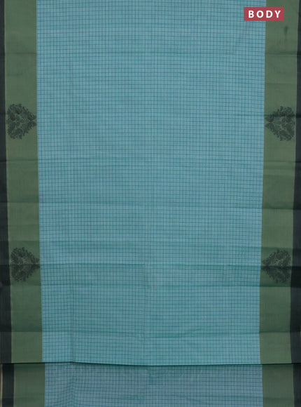 Nithyam cotton saree teal blue and green shade with allover thread checked pattern and thread woven butta border