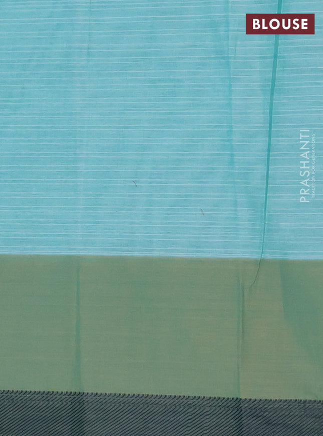 Nithyam cotton saree teal blue and green shade with allover thread checked pattern and thread woven butta border