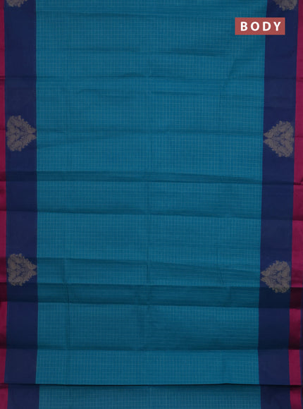 Nithyam cotton saree teal green and peacock blue with allover thread checked pattern and thread woven butta border