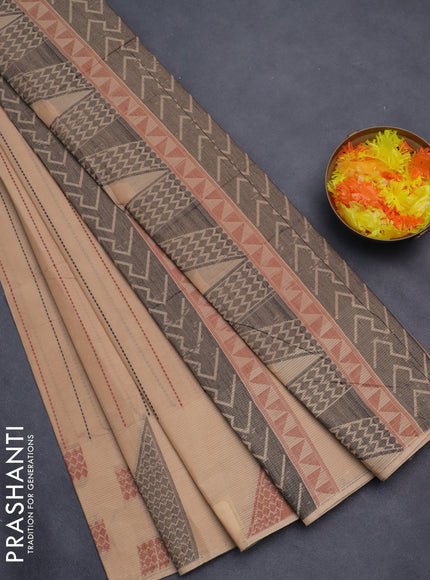 Nithyam cotton saree sandal with allover thread weaves and thread woven butta border