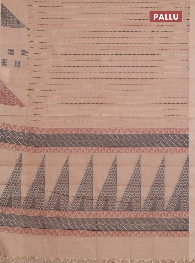 Nithyam cotton saree sandal with allover thread weaves and thread woven butta border