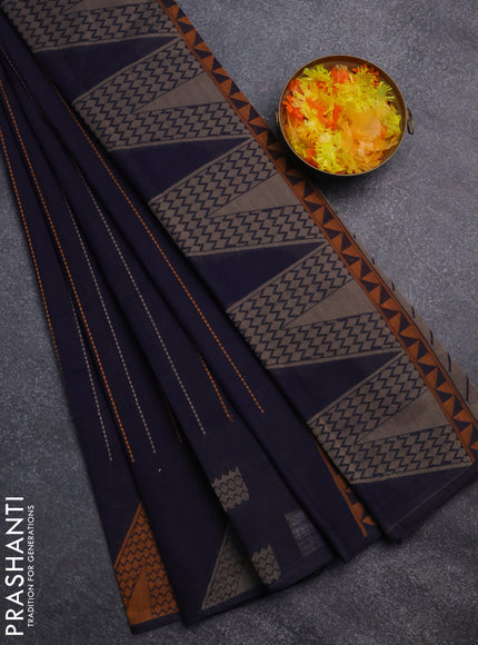Nithyam cotton saree navy blue with allover thread weaves and thread woven butta border